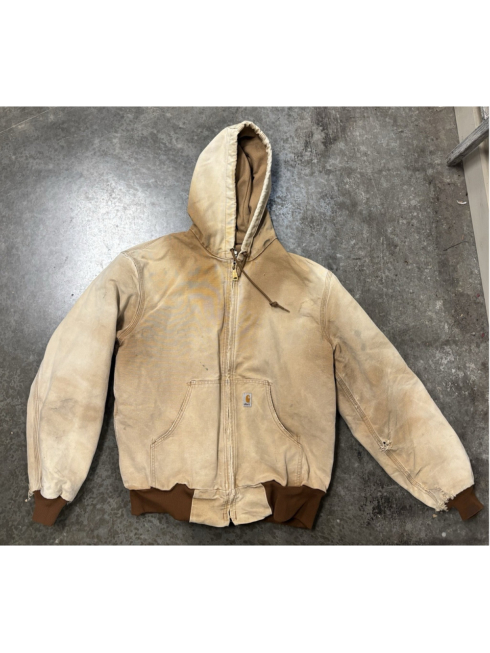 VTG Carhartt Union Made USA Duck Canvas Hooded Work Jacket Distressed Faded J131